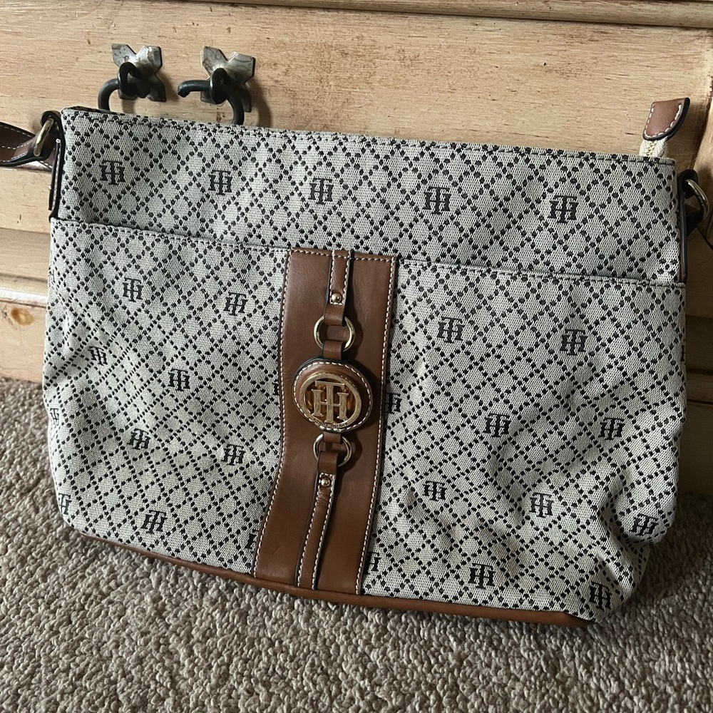 Tommy Hilfiger Black and Brown Shoulder Bag